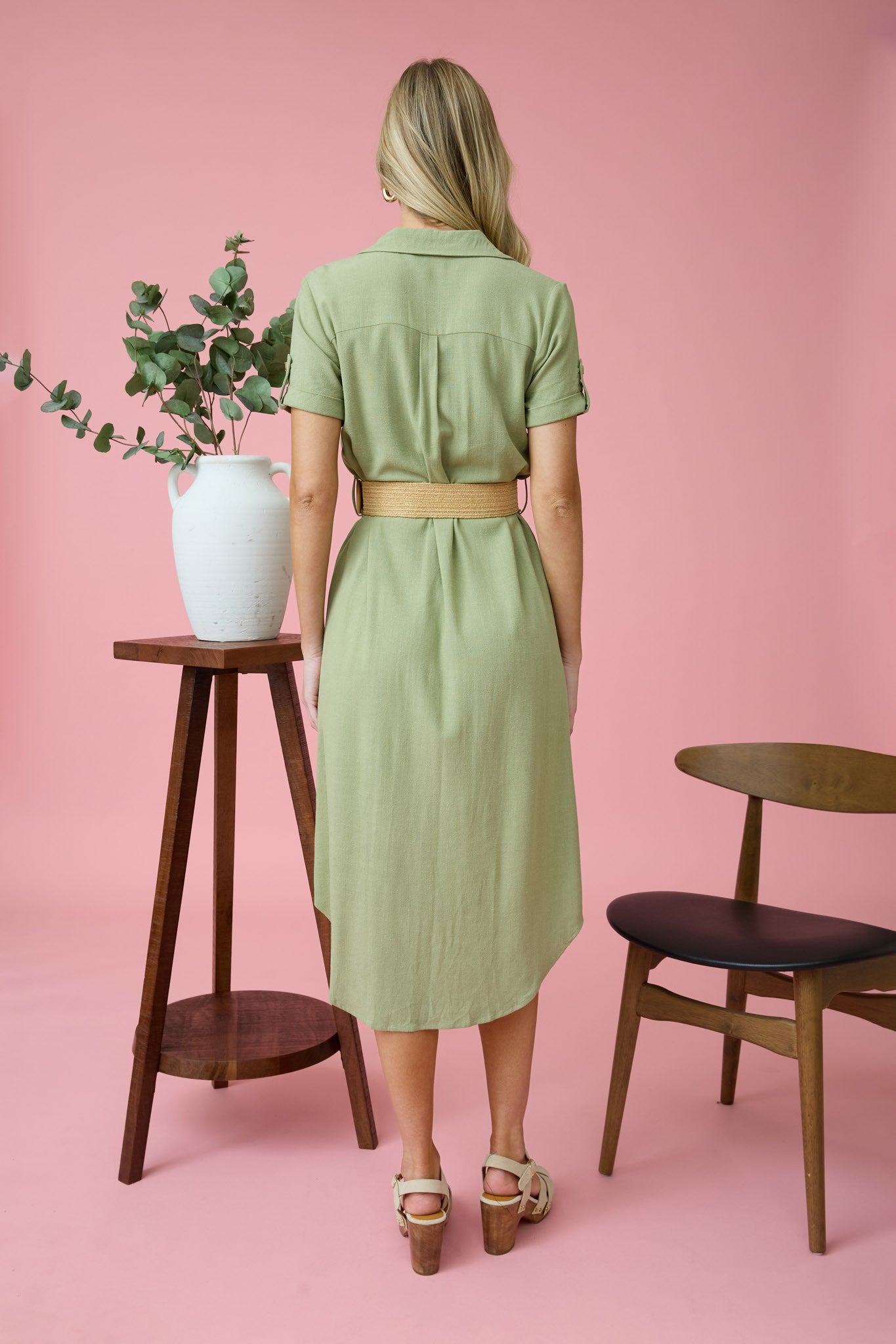 Sage Button Dress