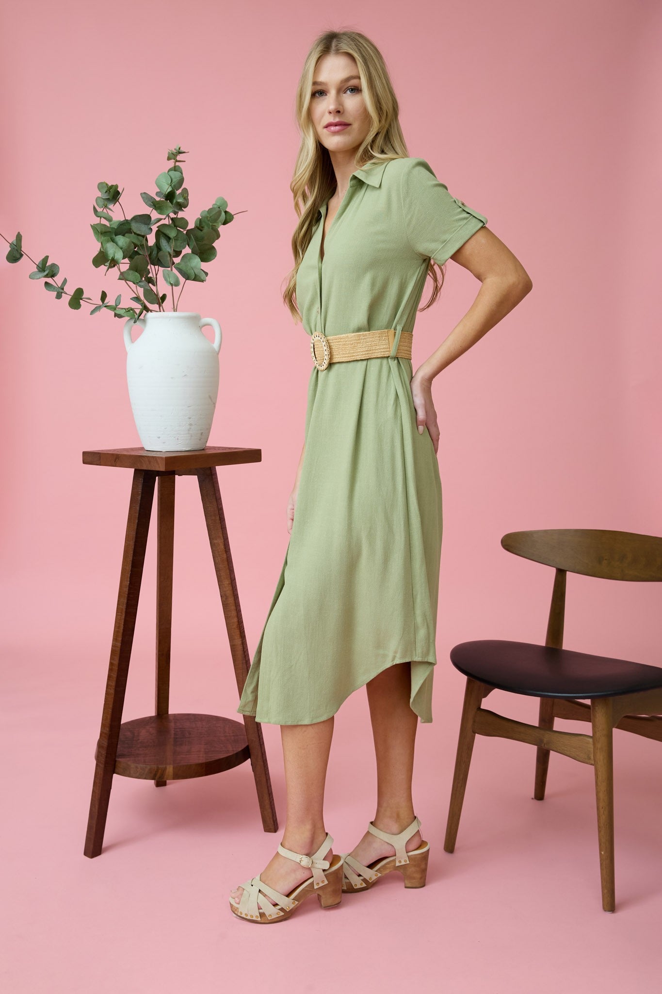 Sage Button Dress
