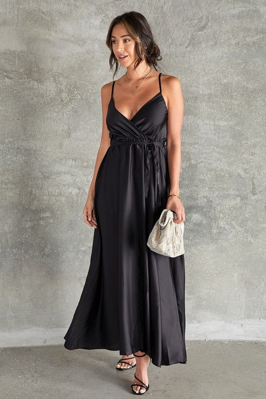 Satin Maxi Dress with Slit