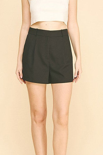 Black Twill Single Pleated Shorts