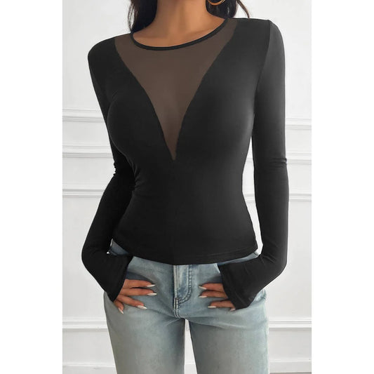 V Neck Mesh Top