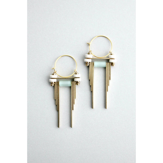 White and Mint Hoop Earrings