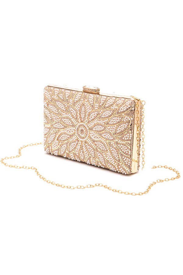 Pearl Studs Rhinestone Flower Box Clutch Bag
