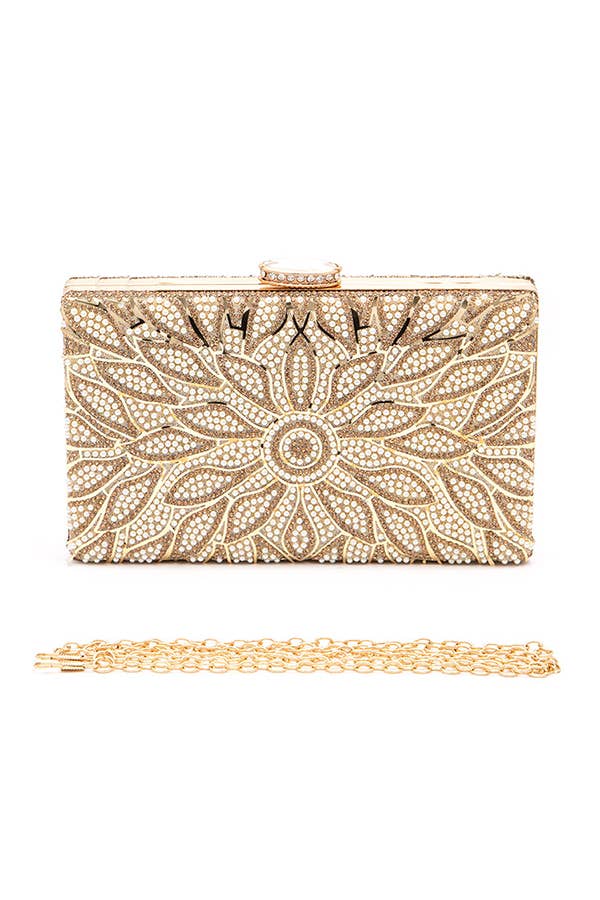 Pearl Studs Rhinestone Flower Box Clutch Bag