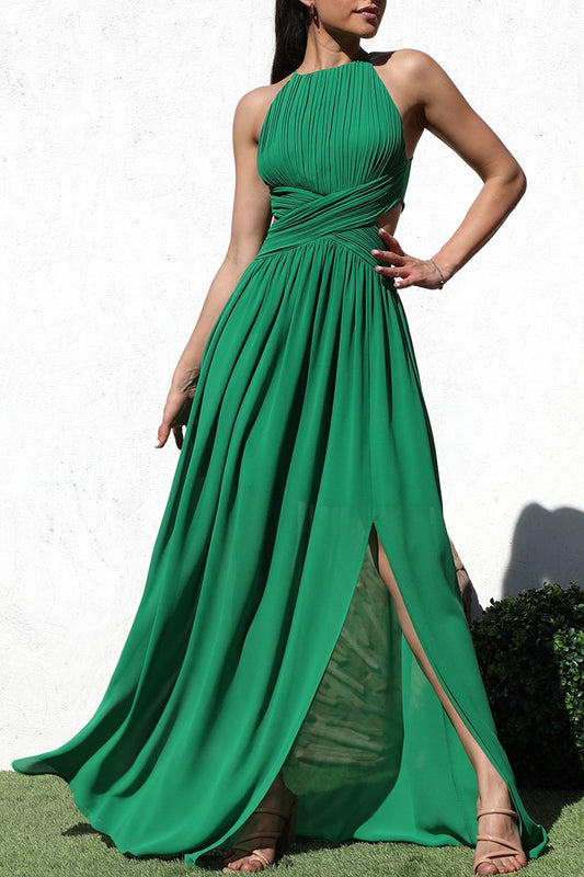 Pleated Woven Maxi Dress